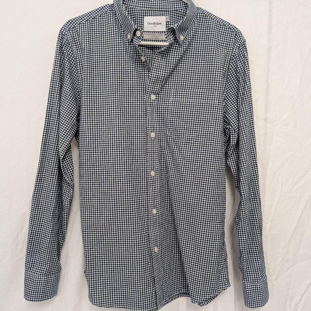 Goodfellow & Co navy gingham poplin button‑up shirt, size M Made in Bangladesh